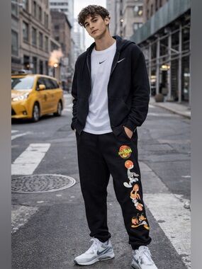 Nike Black Sweatpants with Orange & Green Graphic Basketball Print